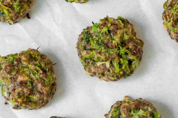 food image of vegetarian broccoli and cheddar buffet bites take from above on a white background