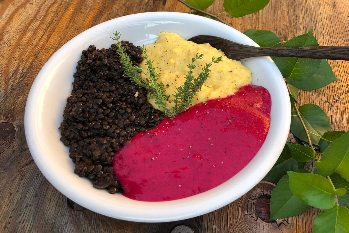 TRAVELLING VEGAN RECIPE: Beetroot with Lentils & Polenta