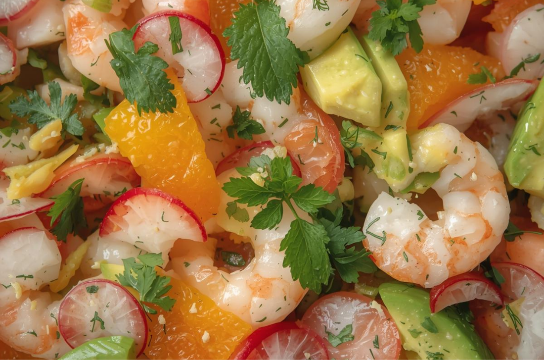 Citrus and Herb Prawn Salad with Avocado, Radish and Dill