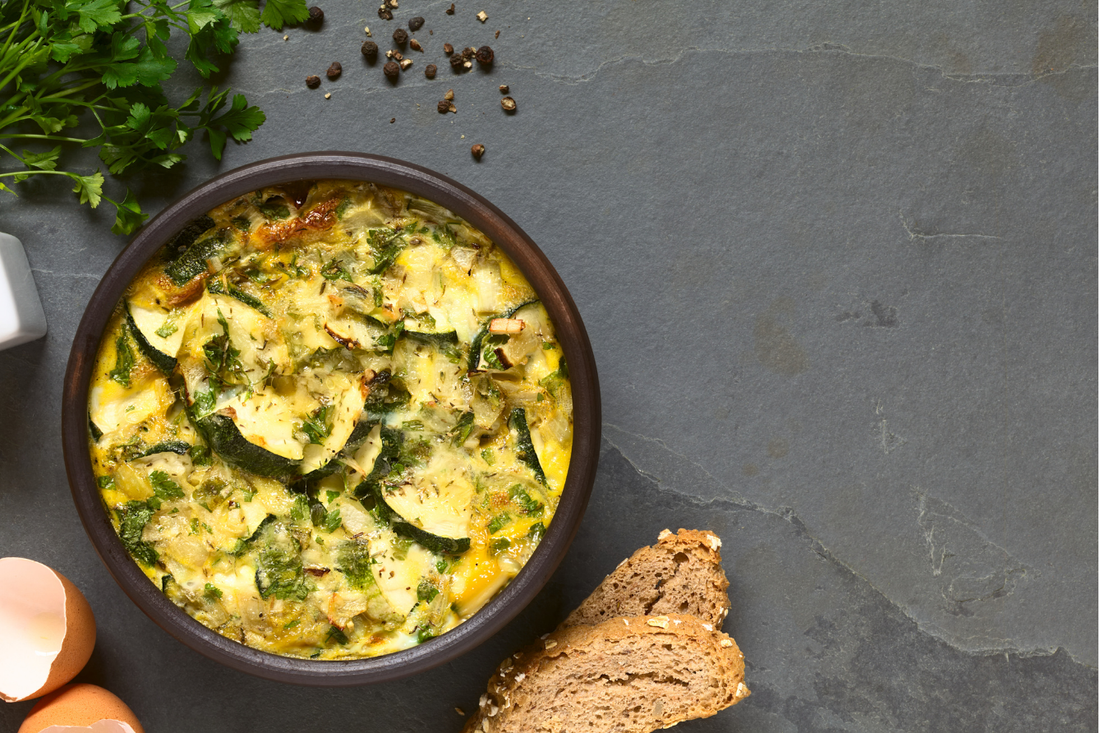 Roasted Courgette and Broad Bean Frittata with Feta, Mint and Lemon