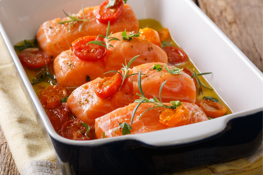 Mediterranean Baked Salmon with Cherry Tomatoes, Olives and Capers