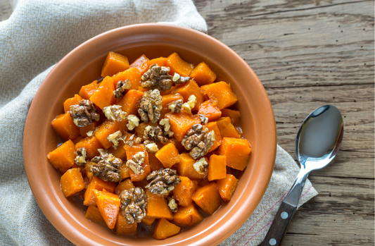 Tamari-Roasted Butternut Squash with Walnut & Honey Drizzle