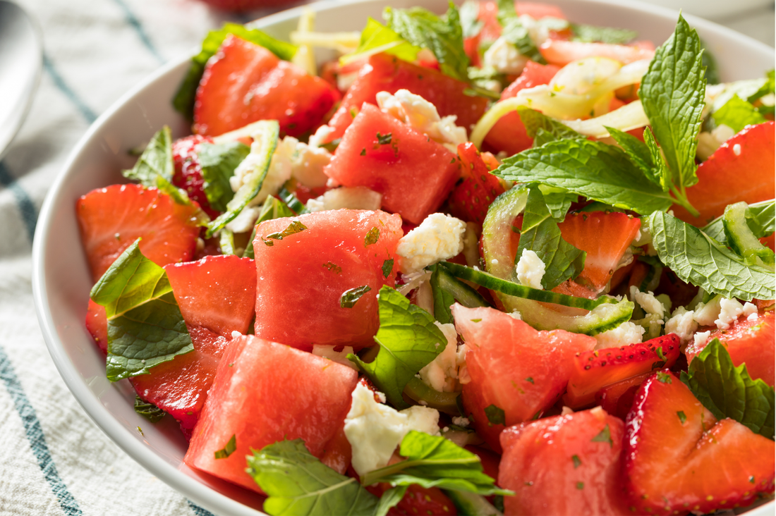 Refreshingly Unexpected: Watermelon, Avocado, Strawberry & Feta Salad with Lime-Balsamic Vinaigrette