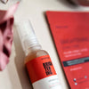  flat lay product shot of front of a single pack beauty pro brightening collagen face sheet mask and a bottle of beauty pro brightening skin serum