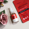  flat lay product shot of front of a single pack beauty pro brightening collagen face sheet mask and a bottle of beauty pro brightening skin serum