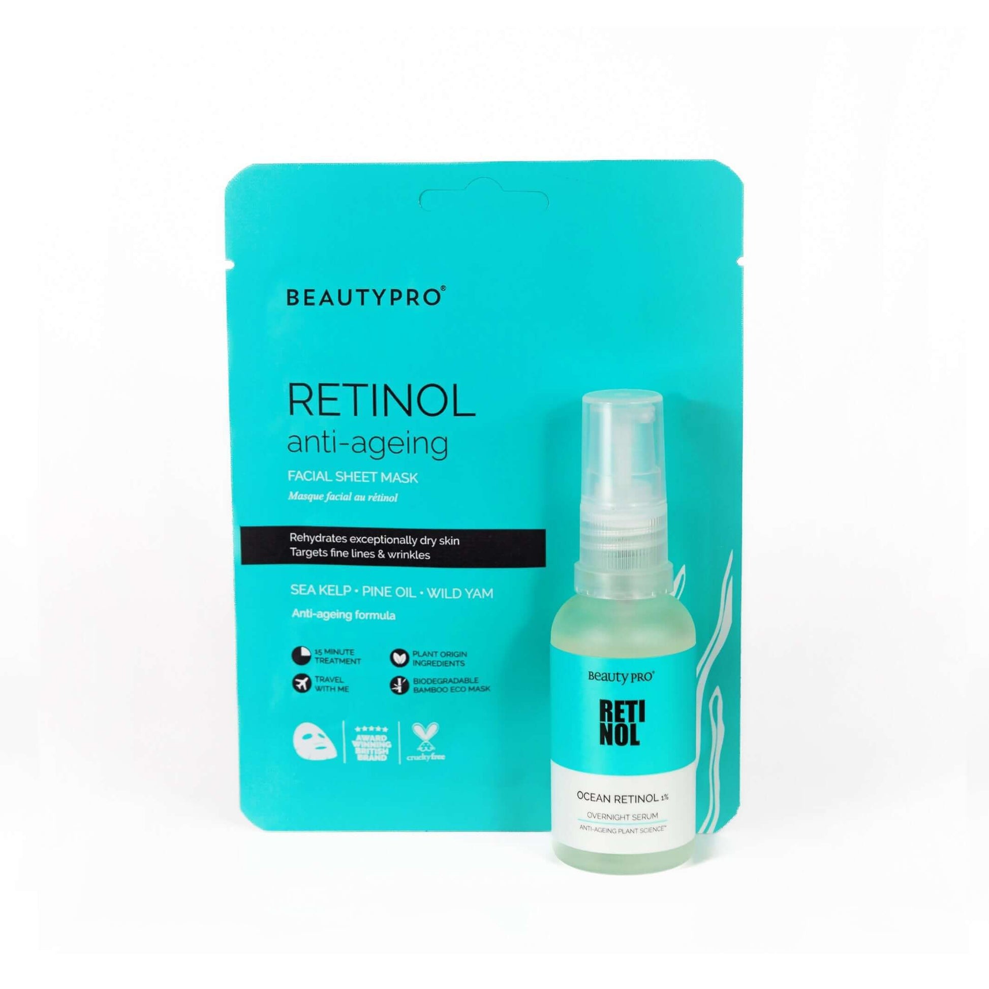 BeautyPro Overnight Ocean Retinol Sheet Mask & Serum Skincare Bundle