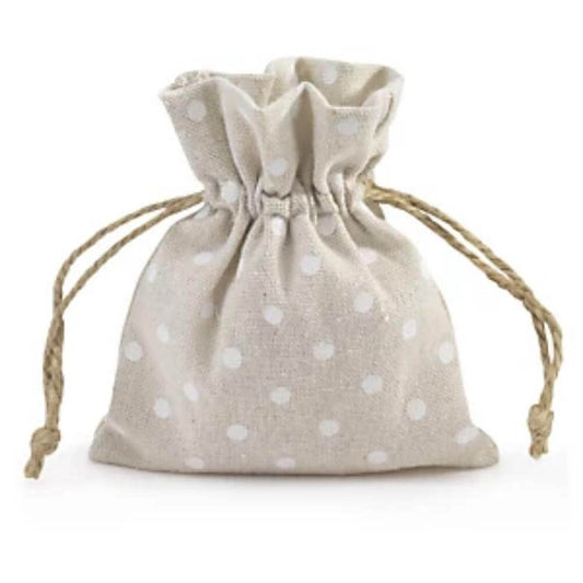 Cotton Drawstring Gift Bag/Gift Pouch - Softly Patterned Cream Polka Dot Design